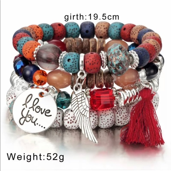 SET/4 Beaded Boho Hippie Bracelets Fashion Love - Picture 7 of 11